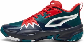 PUMA Men's Genetics Basketball Shoes, Black-for All Time Red, 14