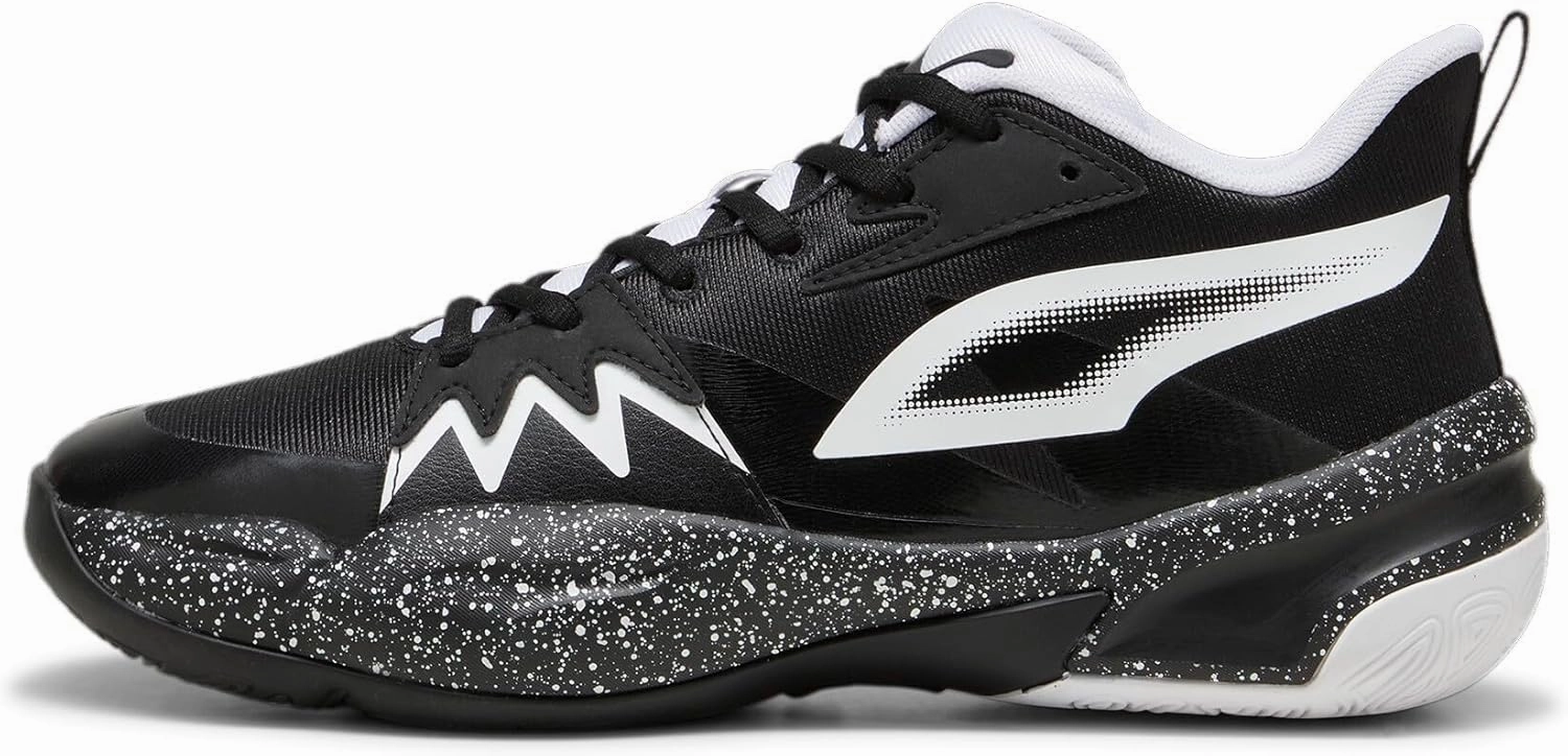 PUMA Men's Genetics Basketball Shoes, Black-for All Time Red, 14