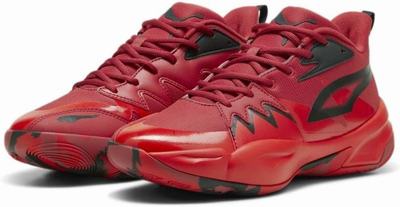 PUMA Men's Genetics Basketball Shoes, Black-for All Time Red, 14