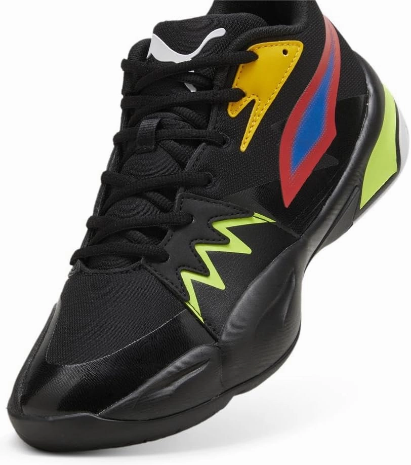 PUMA Men's Genetics Basketball Shoes, Black-for All Time Red, 14