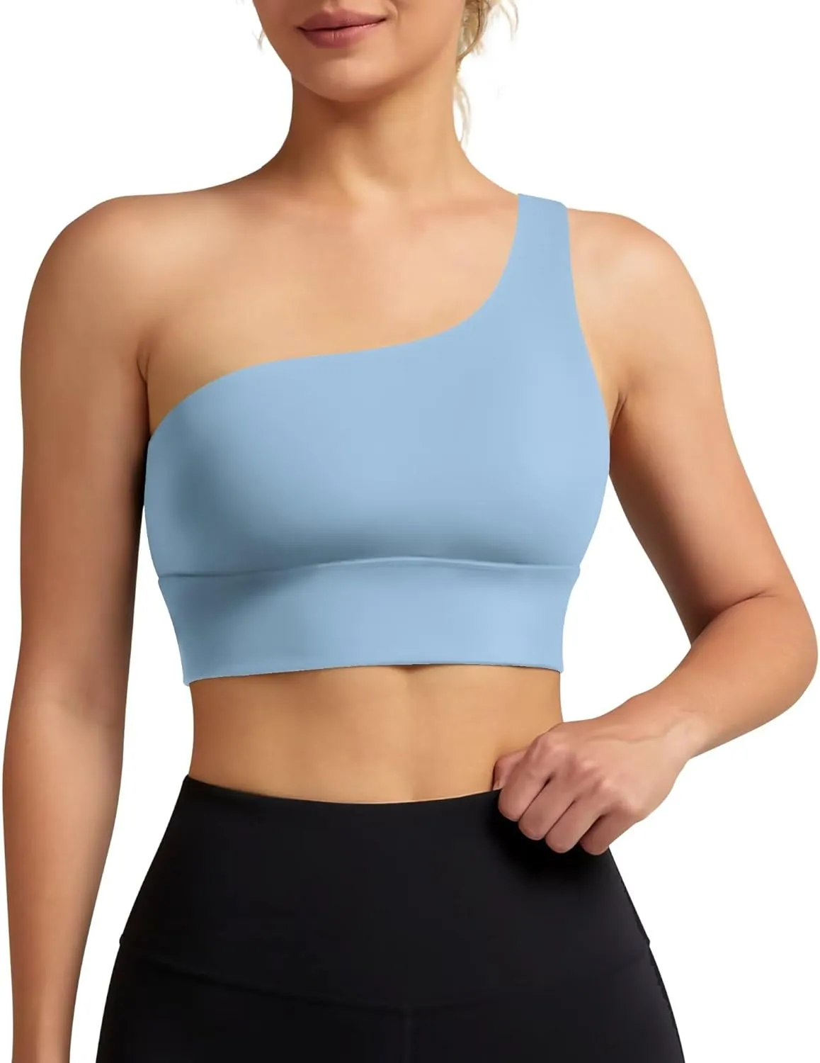 QUEENIEKE Womens One Shoulder Sports Bra Workout Strap Yoga Bras Cute Low Support Tops