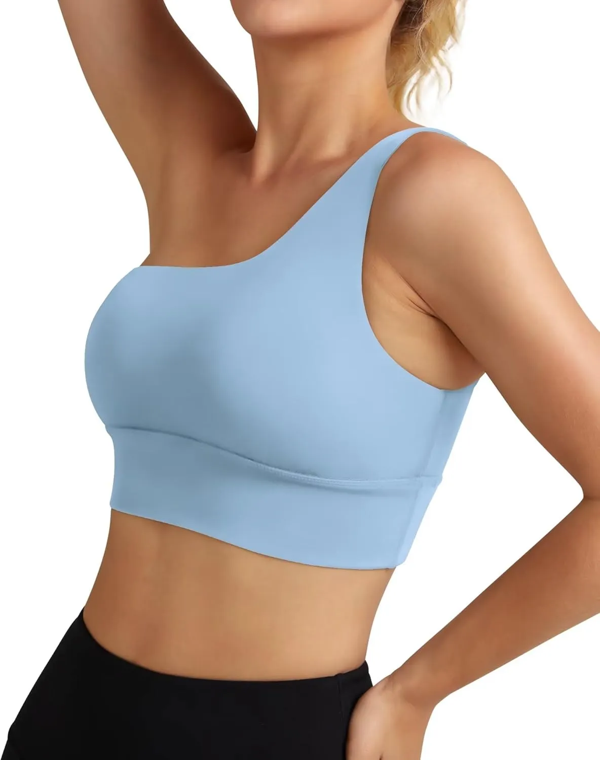 QUEENIEKE Womens One Shoulder Sports Bra Workout Strap Yoga Bras Cute Low Support Tops