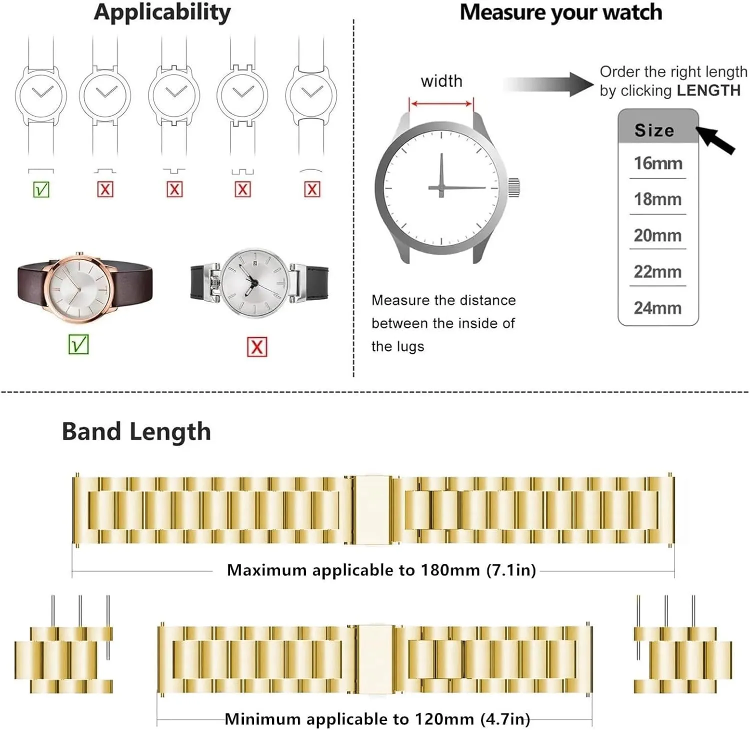 Quick Release Stainless Steel Watch Band Metal Matte brushed Watch Strap 18mm 20mm 22mm Smartwatch Replacement Band Men Women