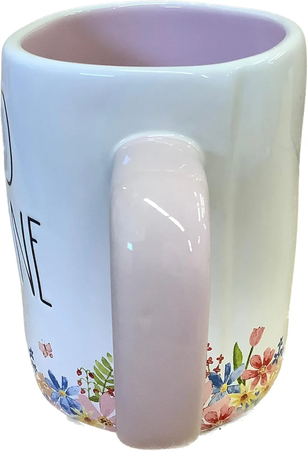 Rae Dunn Hello Sunshine Floral Coffee Mug with Light Pink Handle and Interior