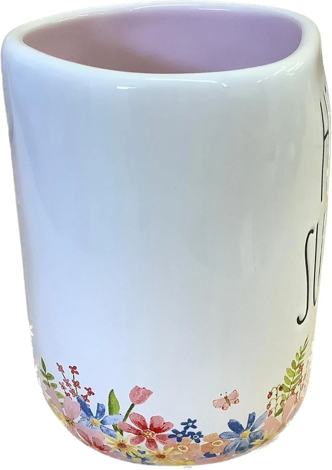Rae Dunn Hello Sunshine Floral Coffee Mug with Light Pink Handle and Interior