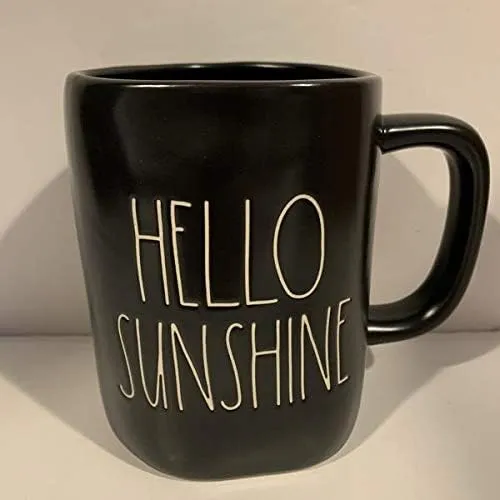 Rae Dunn HELLO SUNSHINE Mug - Black glazed ceramic - 16 ounce