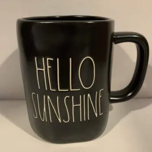 Rae Dunn HELLO SUNSHINE Mug - Black glazed ceramic - 16 ounce
