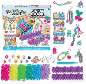 Rainbow Loom: Mighty Loom - 1200  Piece Rubber Band Bracelet Making Kit, Craft DIY Jewelry & Keychains, 2 Mighty Looms, 10 Cute-Tique Charms, Kids 7 