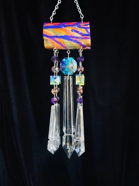 Rainbow Tree Driftwood & Crystal Sun Catcher Wind Chime 5 Strand Purple & Peach