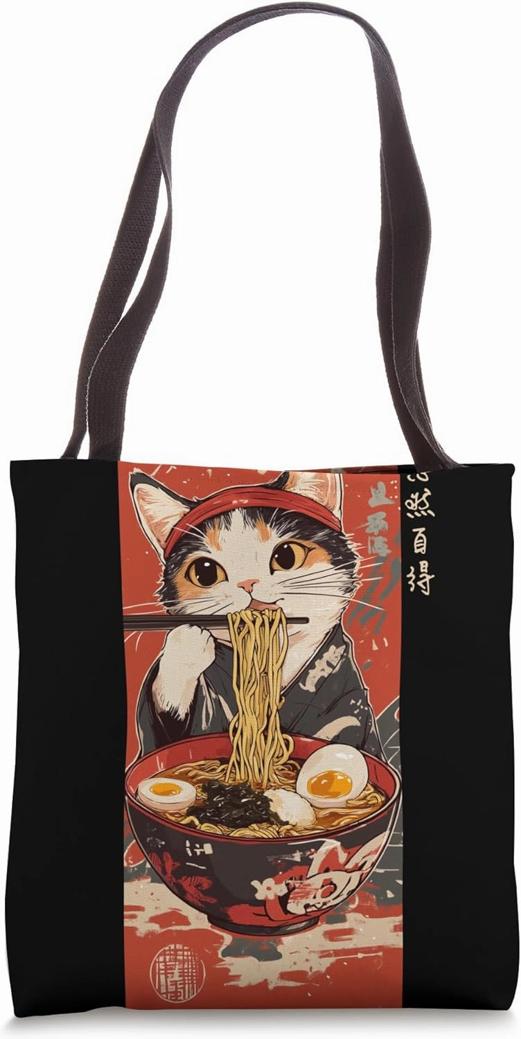 Ramen Cat Aesthetic - Cute Japanese Streetwear Art Tote Bag
