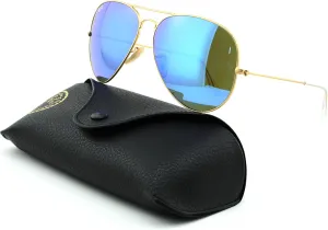 Ray-Ban WOMEN Rb3025 Classic Mirrored sunglasses, Matte Gold Frame/Crystal Green Mirror Blue Lens 112/17, Medium US
