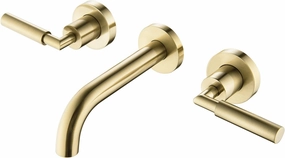 RBROHANT Brushed Gold Wall Mount Bathroom Faucet, Wall Mounted Sink Faucet, Dual Handle, Solid Brass, Rough-in Valve Included