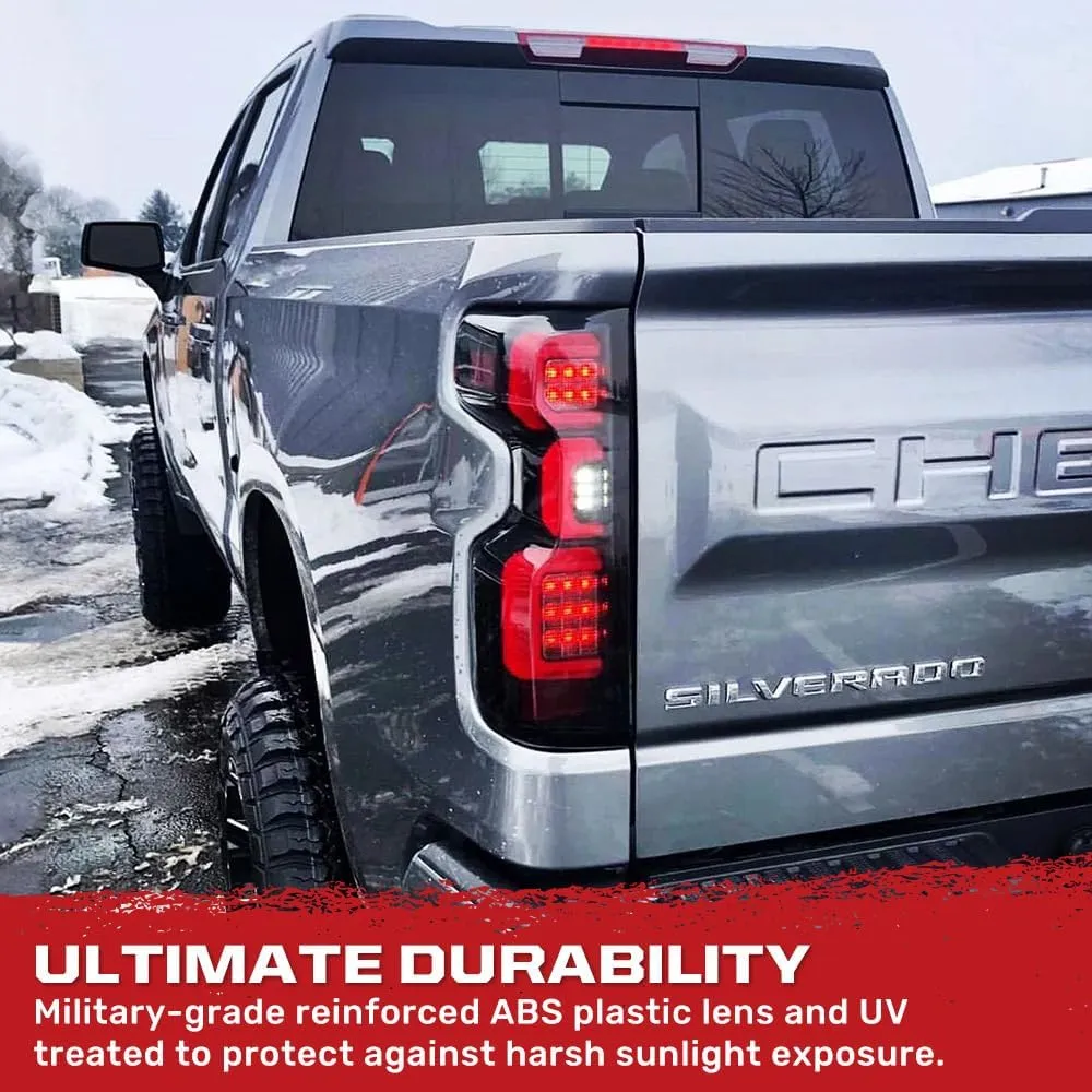 RECON - Fits 19-23 Silverado 1500 & 20-23 2500/3500 Premium OLED Tail Lights Ultra Bright Running Lights (Replaces Factory/OEM Halogen Tail Lights Only) (SMOKED LENS)