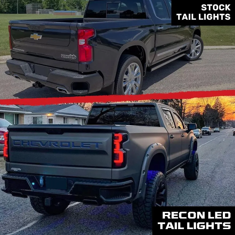 RECON - Fits 19-23 Silverado 1500 & 20-23 2500/3500 Premium OLED Tail Lights Ultra Bright Running Lights (Replaces Factory/OEM Halogen Tail Lights Only) (SMOKED LENS)