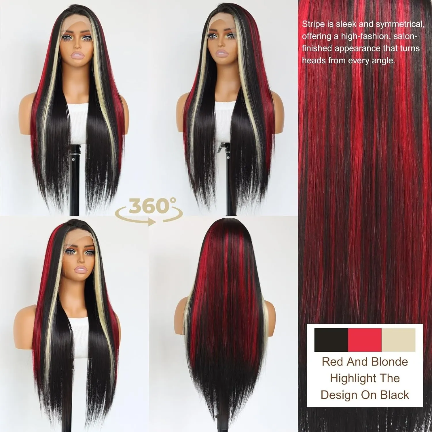 Red and Blonde Lace Front Wigs Black Wig with Red Highlights 13x4 Lace Front Wig Red Blonde and Black Wigs Pre Plucked Nature Hairline With 24 Inch 180% Density