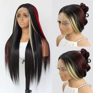 Red and Blonde Lace Front Wigs Black Wig with Red Highlights 13x4 Lace Front Wig Red Blonde and Black Wigs Pre Plucked Nature Hairline With 24 Inch 180% Density
