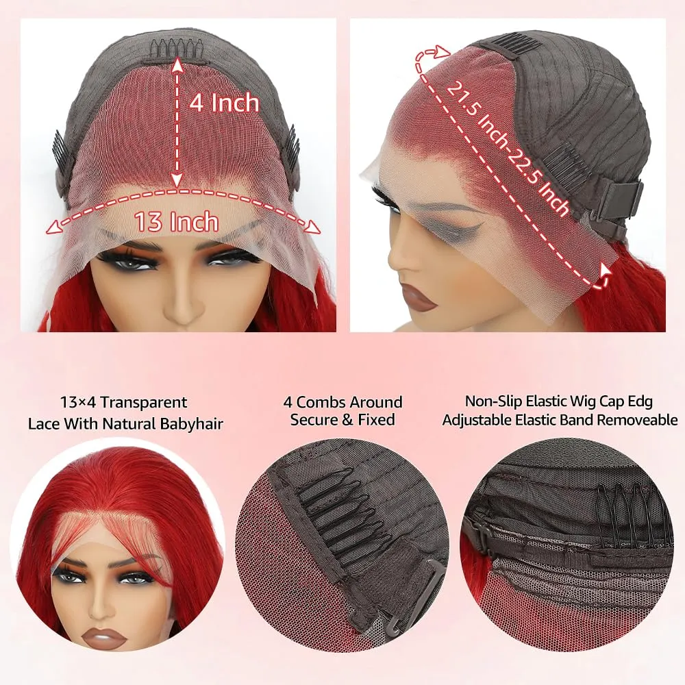 Red Lace Front Wigs Human Hair Pre Plucked with Baby Hair 13x4 Red Wig Human Hair Body Wave Colored Wigs Human Hair 200% Density Red Frontal Wigs Human Hair HD Lace 20 Inch