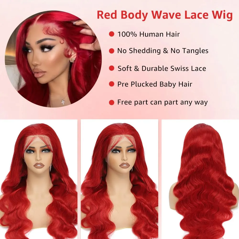Red Lace Front Wigs Human Hair Pre Plucked with Baby Hair 13x4 Red Wig Human Hair Body Wave Colored Wigs Human Hair 200% Density Red Frontal Wigs Human Hair HD Lace 20 Inch