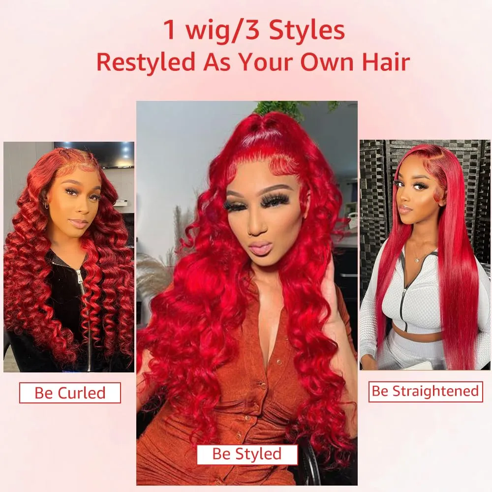 Red Lace Front Wigs Human Hair Pre Plucked with Baby Hair 13x4 Red Wig Human Hair Body Wave Colored Wigs Human Hair 200% Density Red Frontal Wigs Human Hair HD Lace 20 Inch