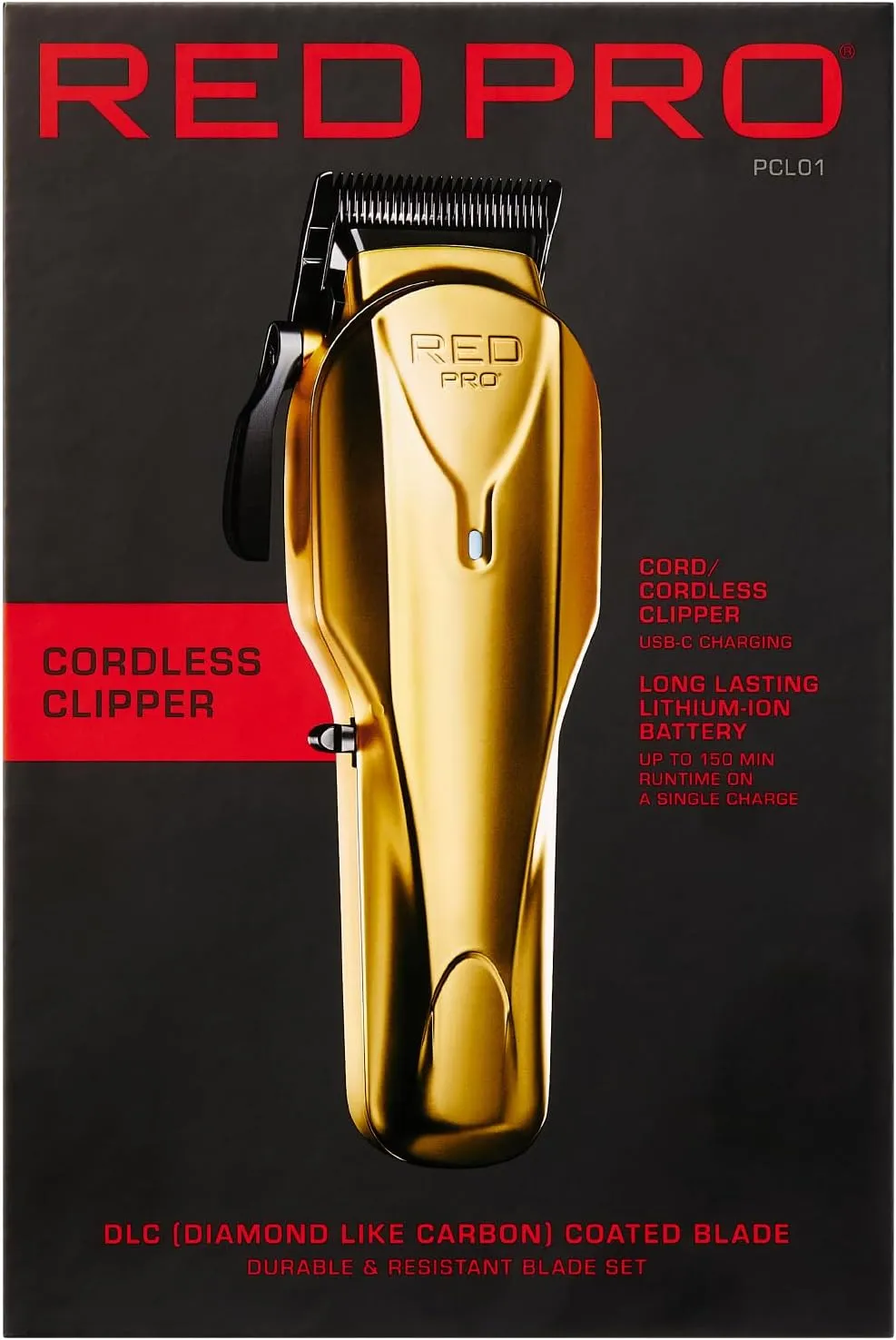 RED Pro Professional Cordless Hair Clipper for Men, Electric Rechargeable Hair Clipper Set for Barbers and Stylists with Up to 150 Minutes Battery Life, 6 Clippers Guide Included (Matte Gold)