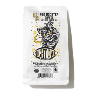 Red Rooster Coffee, Organic Night Owl Half-Caff Coffee – Medium Roast Whole Bean – Notes of Cocoa Nib & Baking Spice – 12oz – USDA Organic, Fair Trade – 50/50 Blend from Peru – Swiss Water Processed