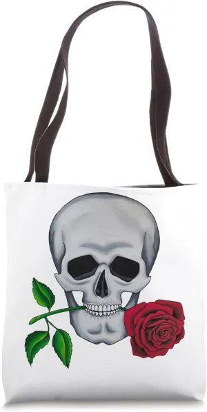 Red Rose Skull Head Moody Emo Artwork Rosa Gothic Art Design Tote Bag