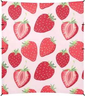 Red Strawberries Light Pink Beach Canopy Tent 9.2 × 10.5 FT Sun Shade Outdoor Patio Kids Canopies Travel Camping Sun Shelter with Poles Sandbags Easy