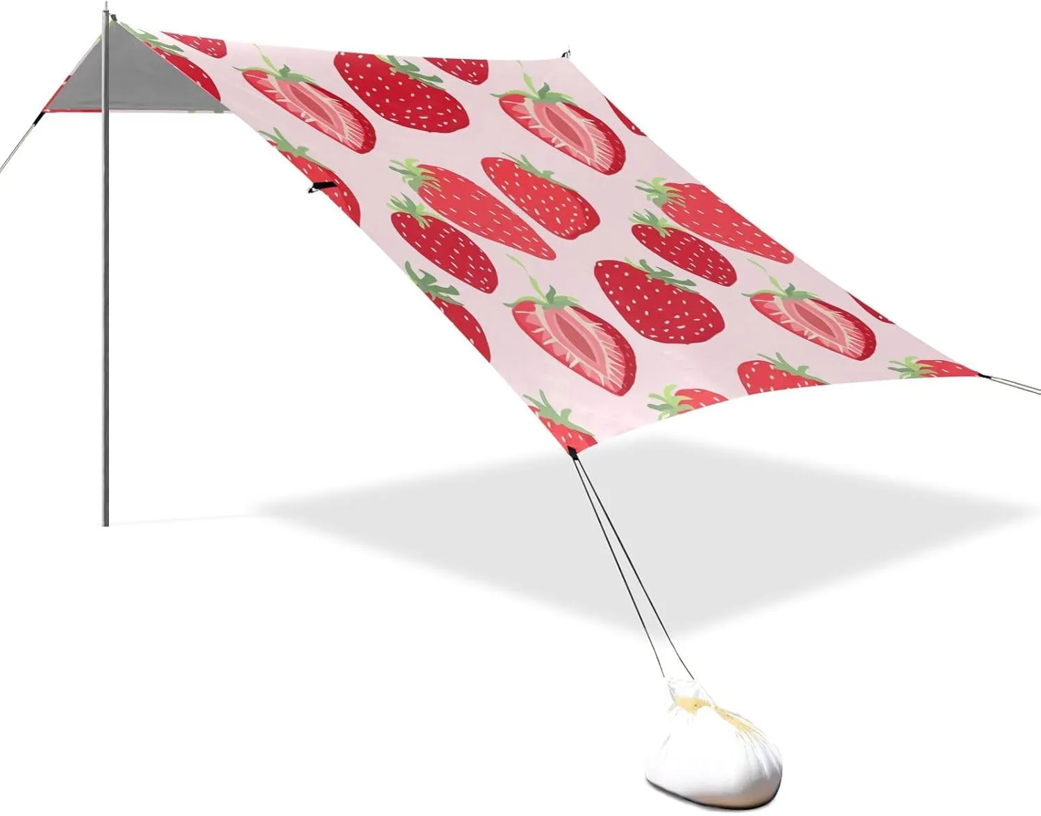 Red Strawberries Light Pink Beach Canopy Tent 9.2 × 10.5 FT Sun Shade Outdoor Patio Kids Canopies Travel Camping Sun Shelter with Poles Sandbags Easy