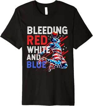 Red White Blue Patriotic Basketball Dunk USA 4th of July Premium T-Shirt