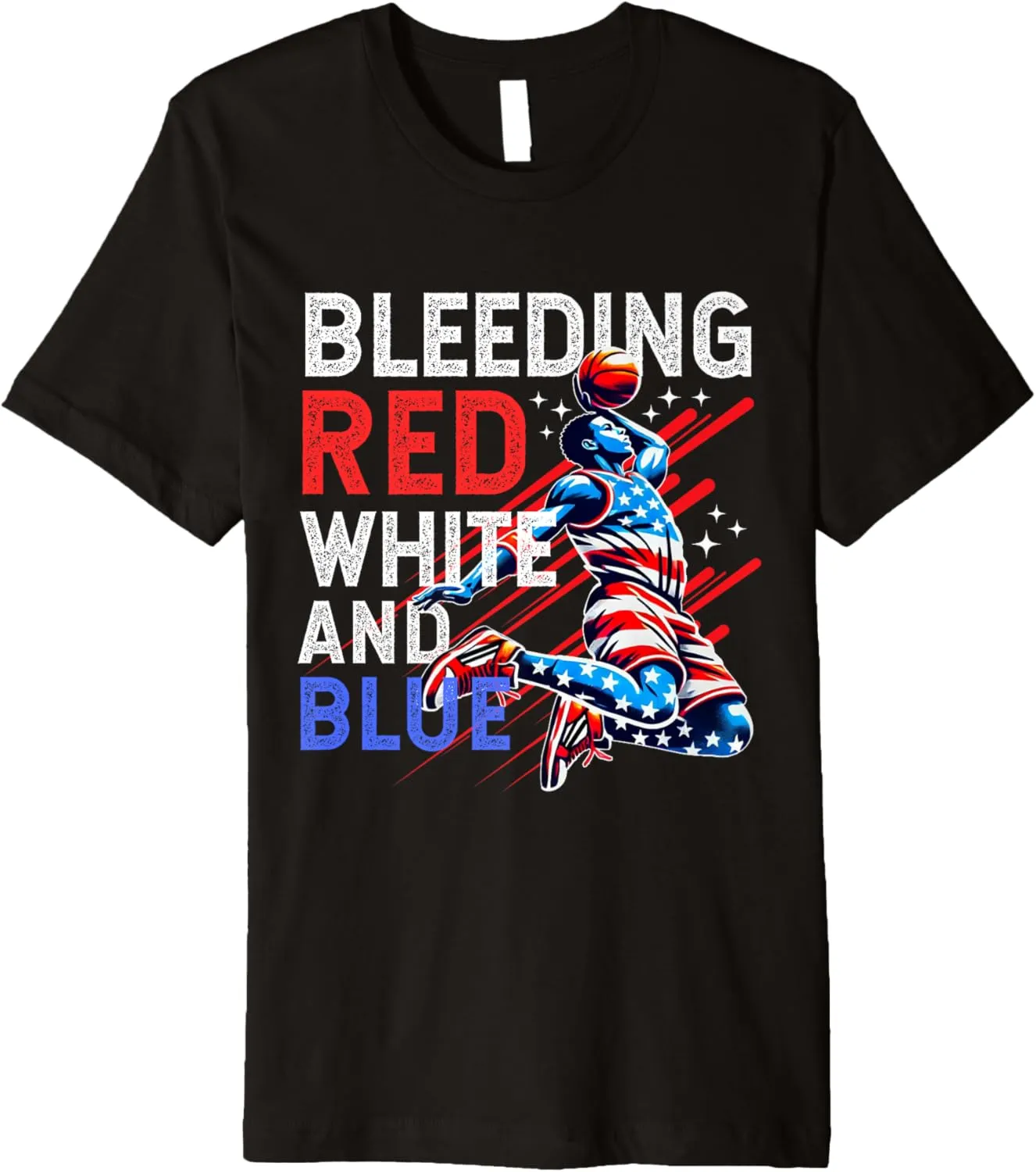 Red White Blue Patriotic Basketball Dunk USA 4th of July Premium T-Shirt