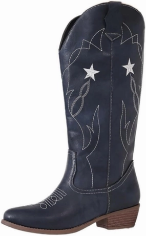 Red Cowgirl Boots for Women - Wide Calf Cowboy Boots with Embroidery & Pentagram Design, Western Style Country Boots