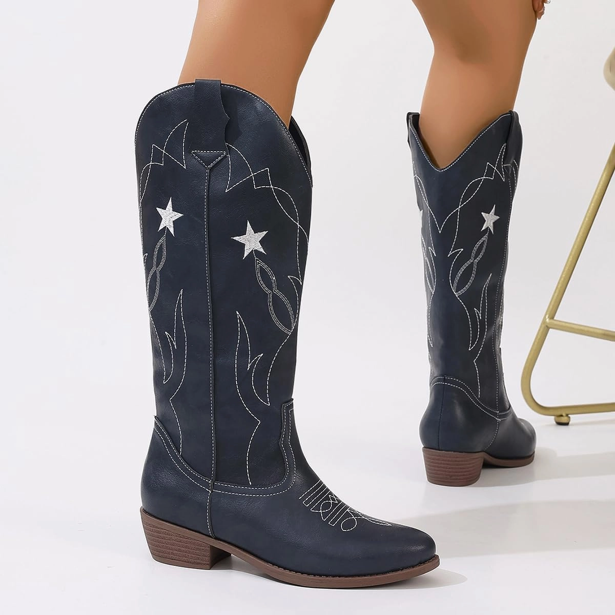 Red Cowgirl Boots for Women - Wide Calf Cowboy Boots with Embroidery & Pentagram Design, Western Style Country Boots