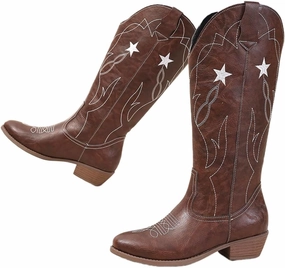 Red Cowgirl Boots for Women - Wide Calf Cowboy Boots with Embroidery & Pentagram Design, Western Style Country Boots