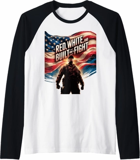 Red White and Built for a Fight Raglan Baseball Tee