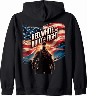 Red White and Built for a Fight Zip Hoodie