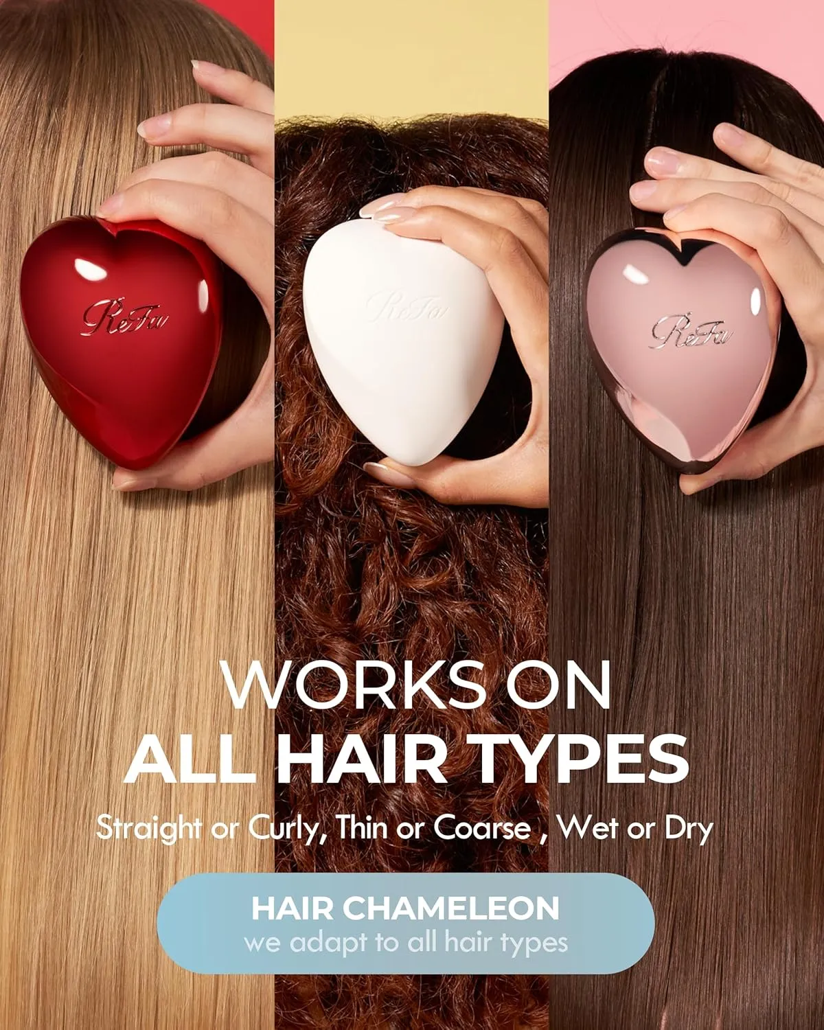 ReFa HEART BRUSH Aurora White Hair Brush for Women and Men, Heart Shaped, No Tangle, Travel Size, Small, for Thick Hair, Hair Detangler, Shining Pin Technology