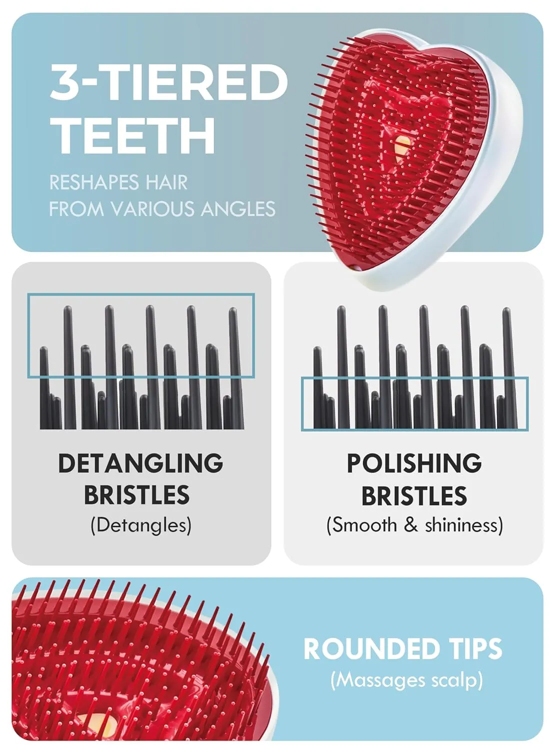 ReFa HEART BRUSH Aurora White Hair Brush for Women and Men, Heart Shaped, No Tangle, Travel Size, Small, for Thick Hair, Hair Detangler, Shining Pin Technology