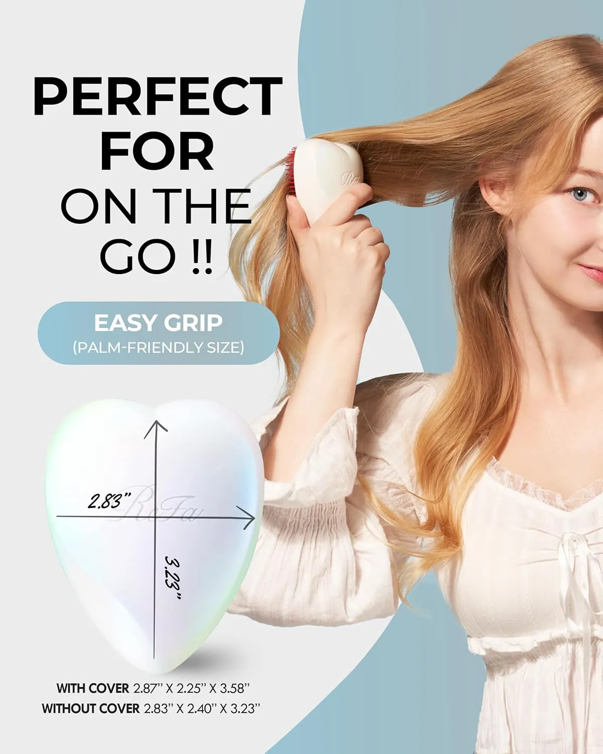 ReFa HEART BRUSH Aurora White Hair Brush for Women and Men, Heart Shaped, No Tangle, Travel Size, Small, for Thick Hair, Hair Detangler, Shining Pin Technology