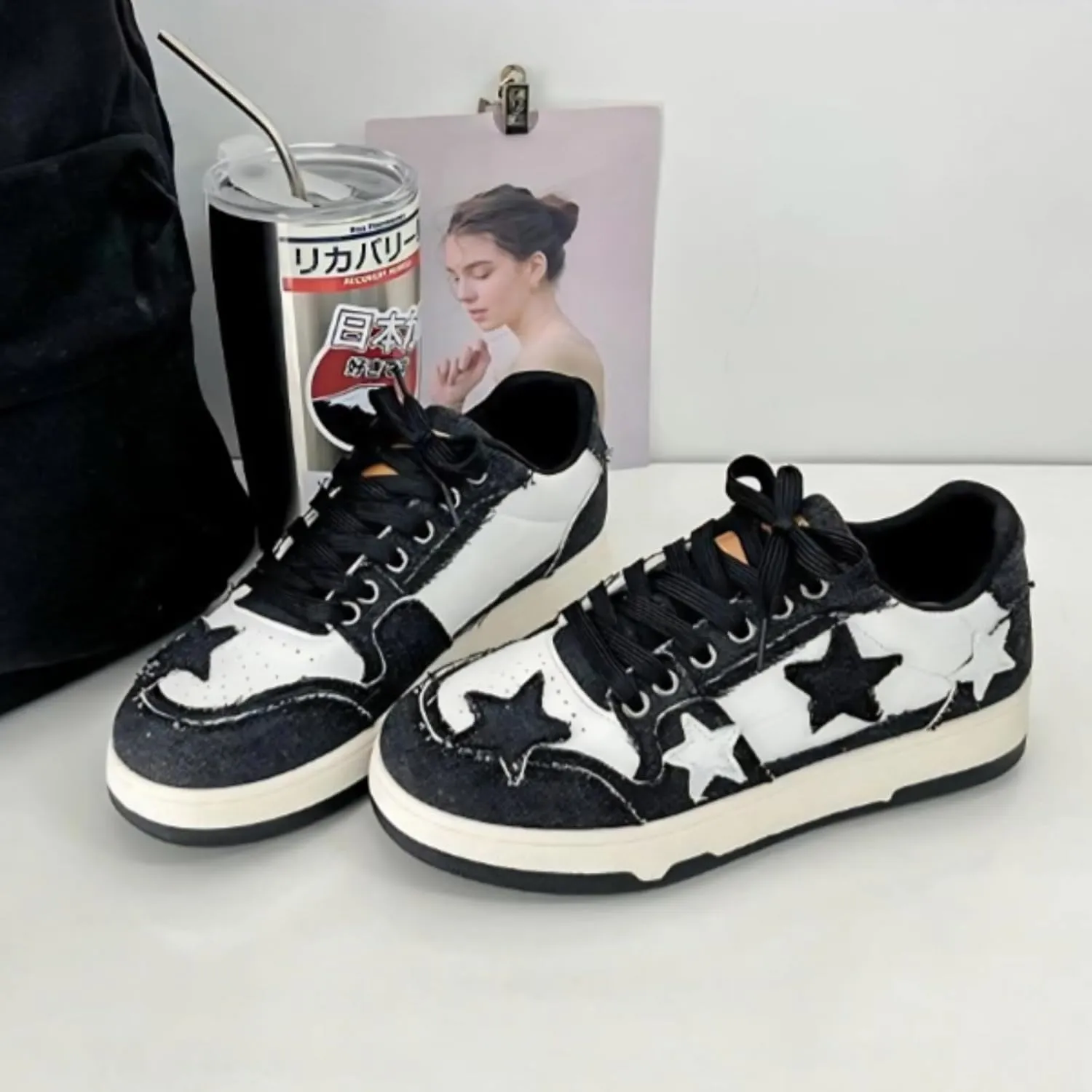 Retro Cool Star Chunky Sneakers for Women Trendy Casual Aesthetic Platform Skate Walking Shoes