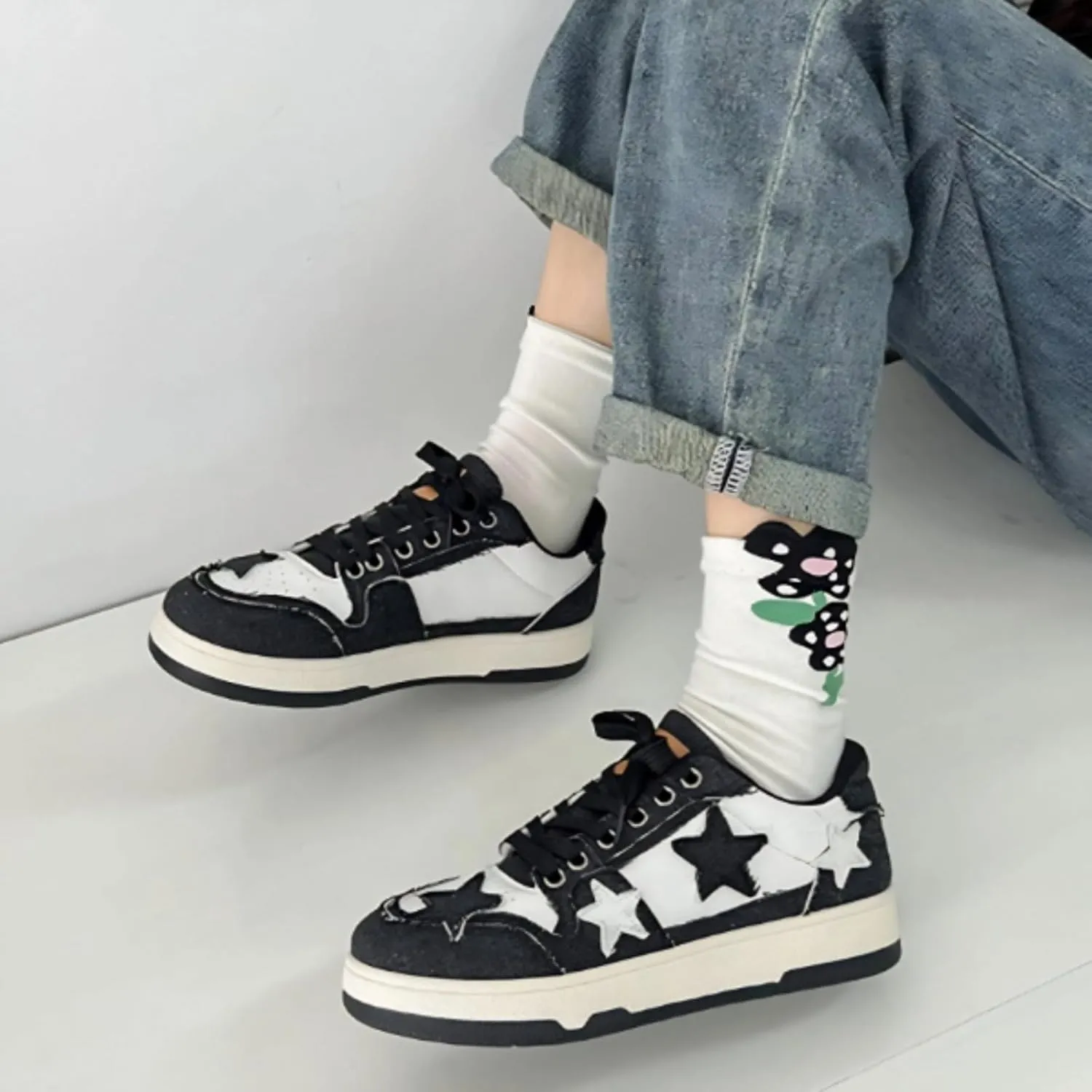 Retro Cool Star Chunky Sneakers for Women Trendy Casual Aesthetic Platform Skate Walking Shoes