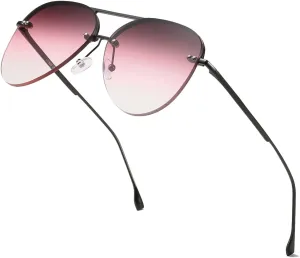 Retro Rimless Women Aviator Sunglasses Classic Lady Oversized Sun Glasses black Gradient Mirrored Lens Bold Shades