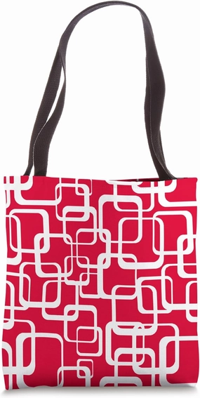 Retro MCM Square Motif Vintage Pattern 6 Red Tote Bag