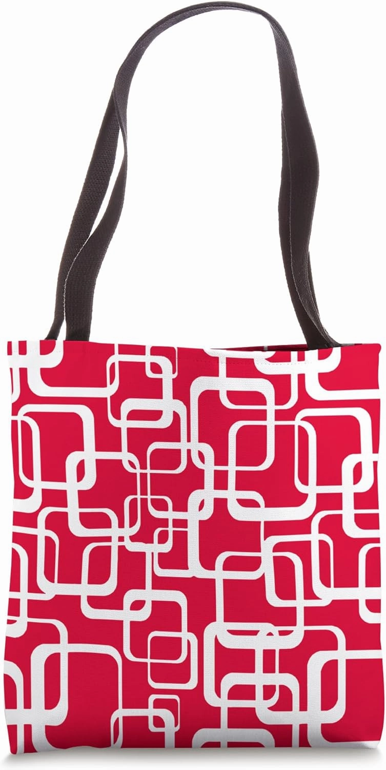 Retro MCM Square Motif Vintage Pattern 6 Red Tote Bag