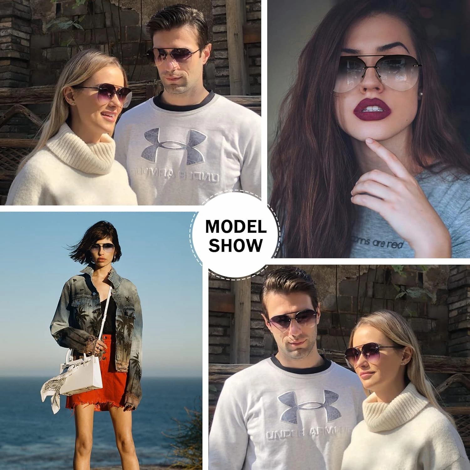 Retro Rimless Women Aviator Sunglasses Classic Lady Oversized Sun Glasses black Gradient Mirrored Lens Bold Shades