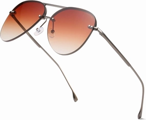 Retro Rimless Women Aviator Sunglasses Classic Lady Oversized Sun Glasses black Gradient Mirrored Lens Bold Shades