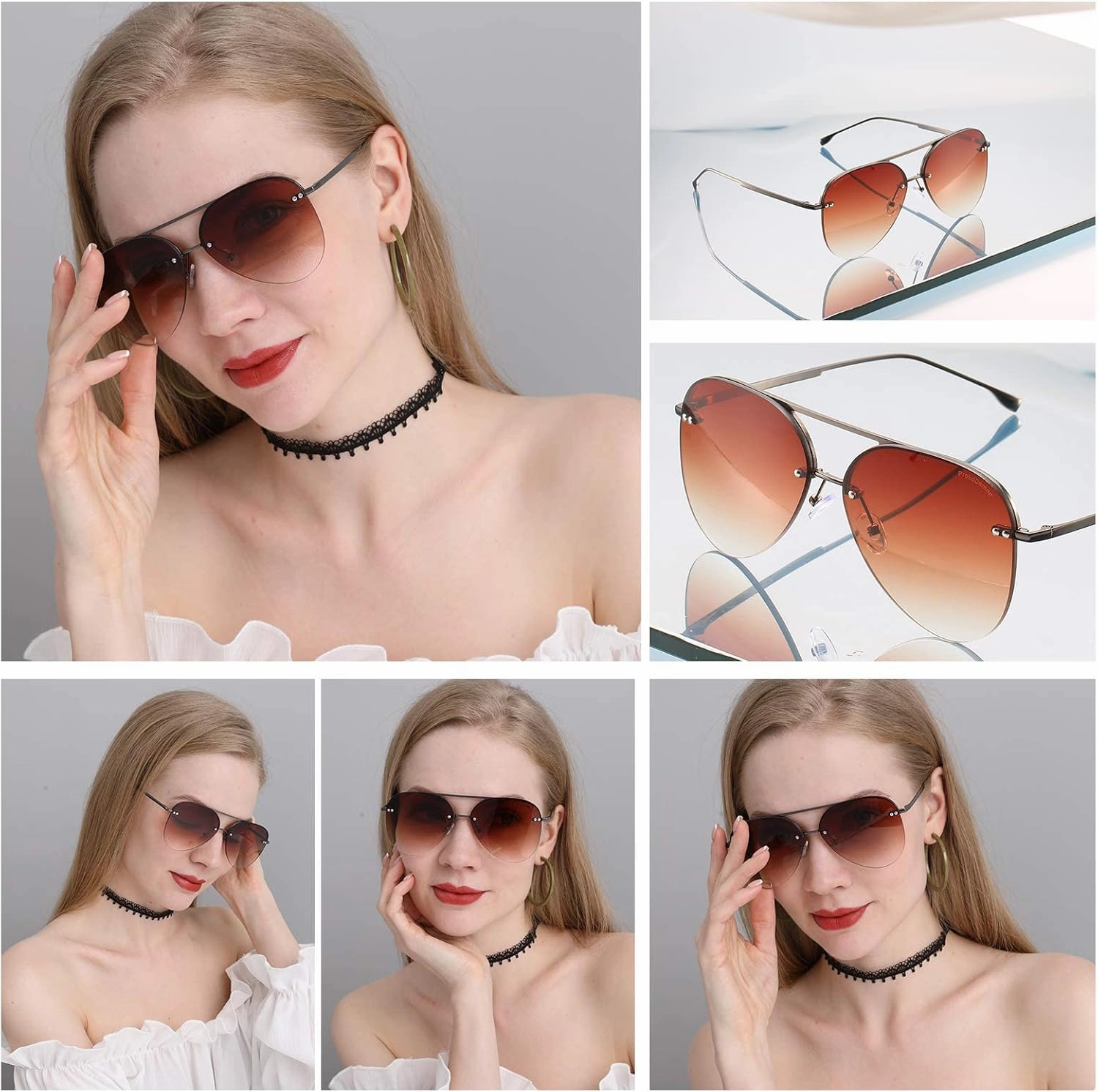Retro Rimless Women Aviator Sunglasses Classic Lady Oversized Sun Glasses black Gradient Mirrored Lens Bold Shades