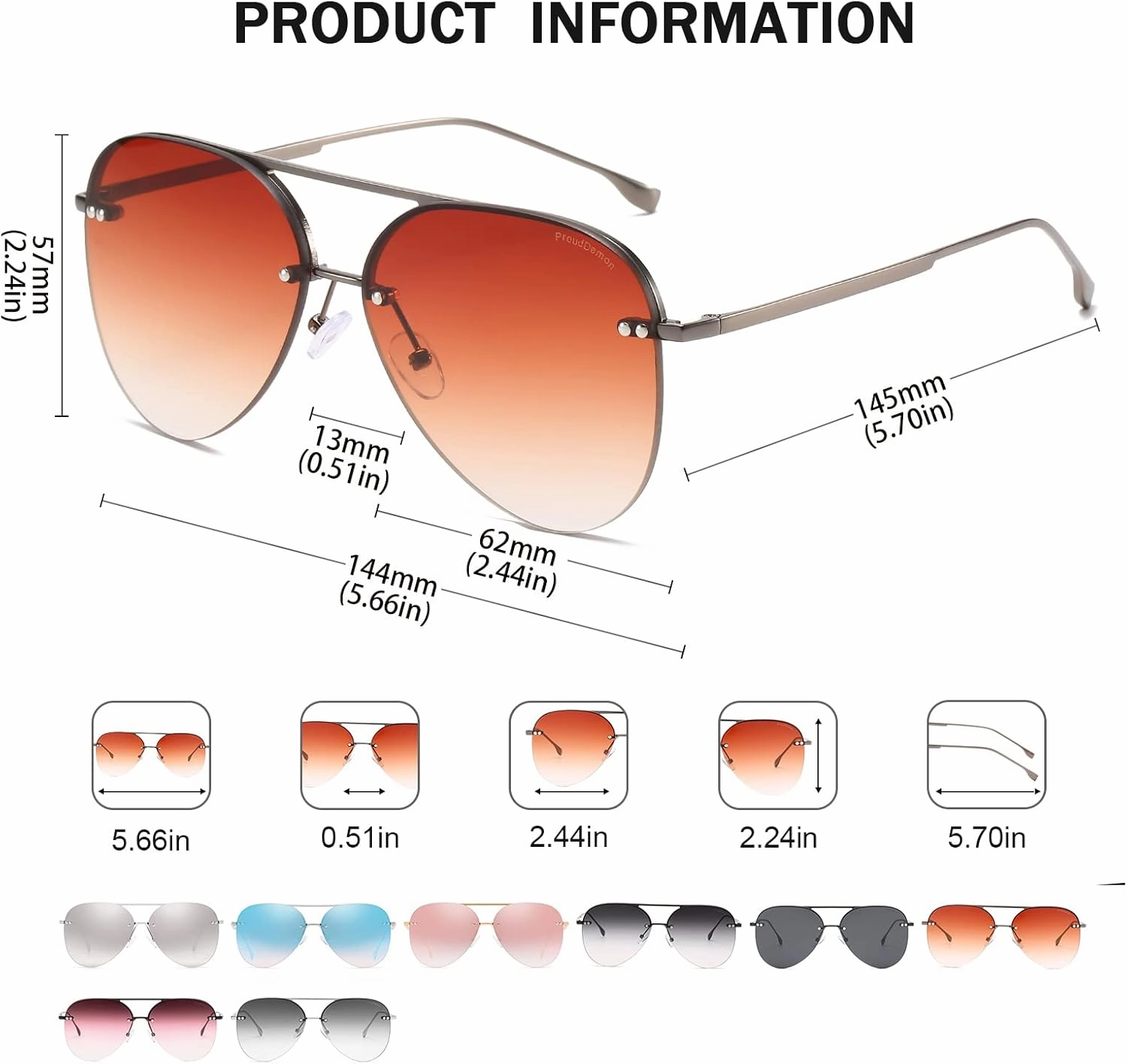 Retro Rimless Women Aviator Sunglasses Classic Lady Oversized Sun Glasses black Gradient Mirrored Lens Bold Shades