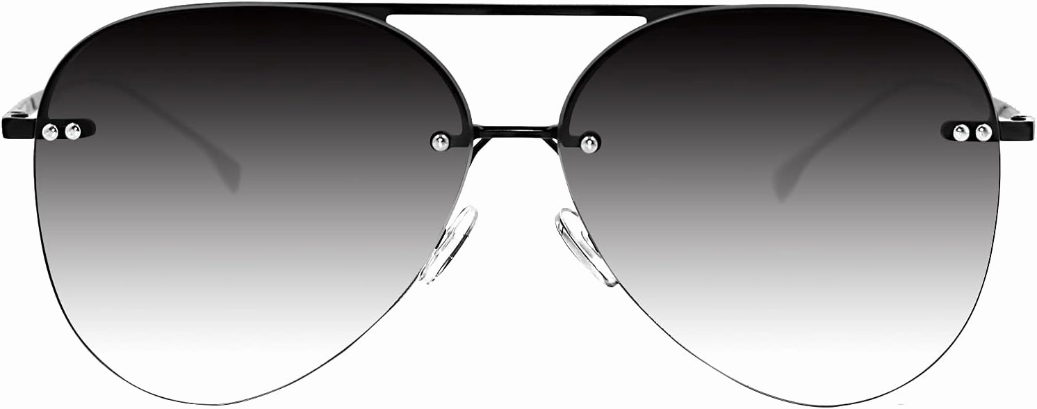Retro Rimless Women Aviator Sunglasses Classic Lady Oversized Sun Glasses black Gradient Mirrored Lens Bold Shades