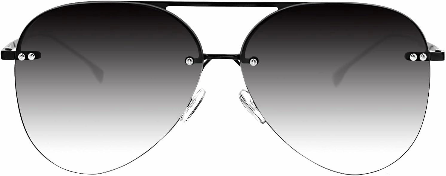 Retro Rimless Women Aviator Sunglasses Classic Lady Oversized Sun Glasses black Gradient Mirrored Lens Bold Shades