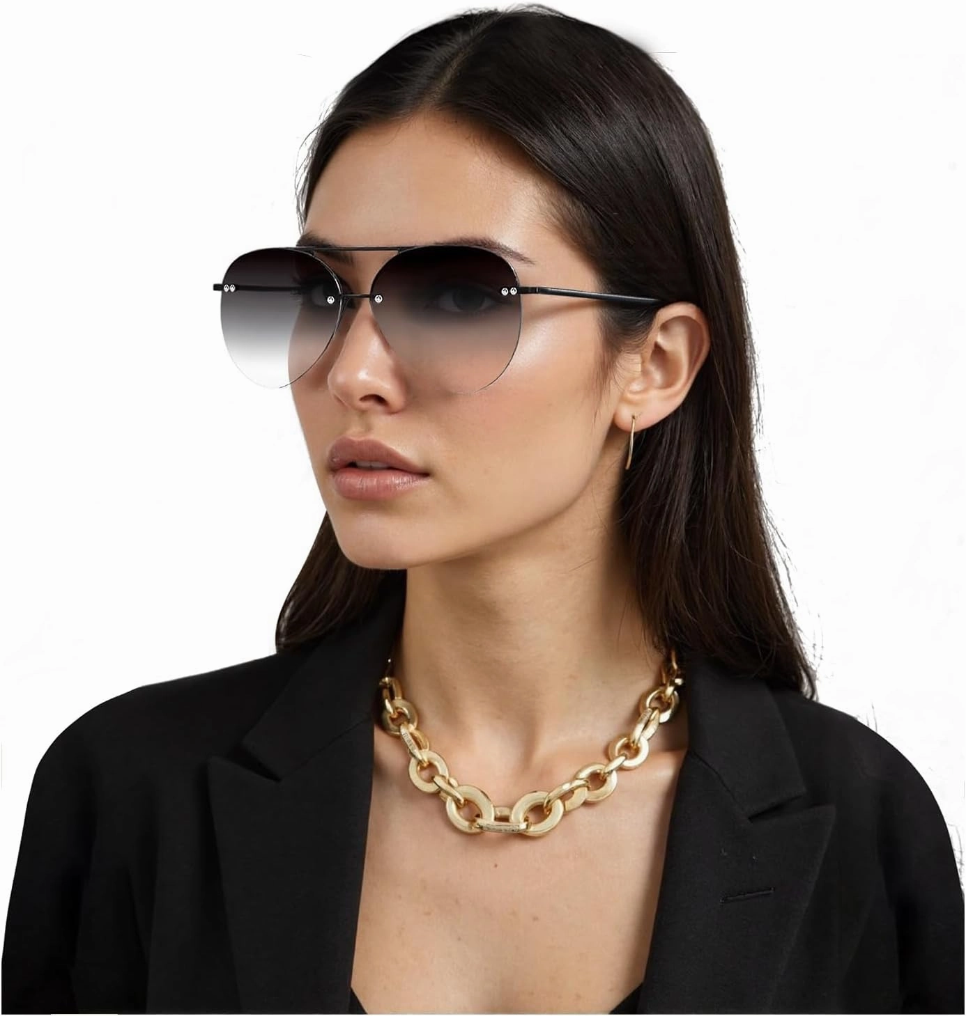 Retro Rimless Women Aviator Sunglasses Classic Lady Oversized Sun Glasses black Gradient Mirrored Lens Bold Shades